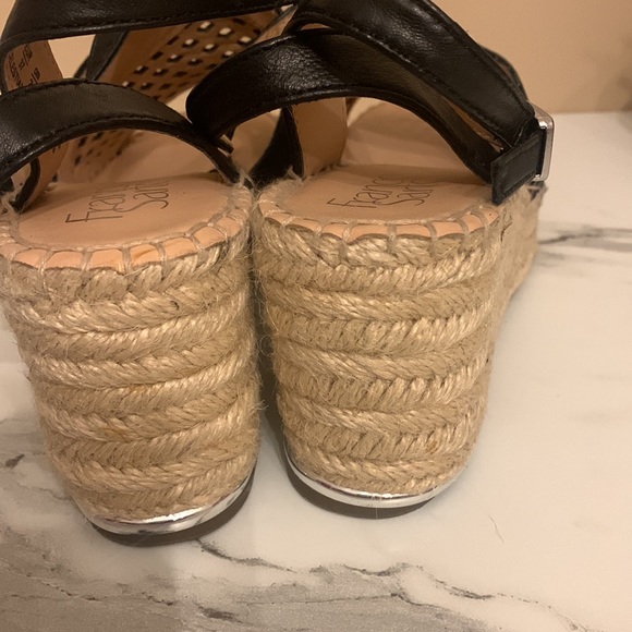 Franco Sarto Black Leather Webbed Top and Jute Wedge Sandals Size 7 NEW no box - Picture 3 of 7